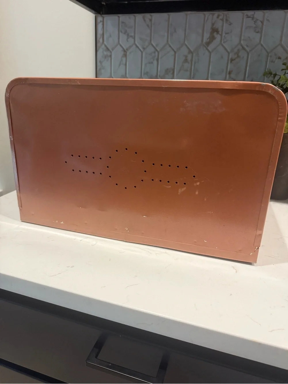 Vintage Copper Metal Bread Copper Tone Metal Bread Box with Front Drop-Down Door